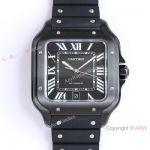 GF Factory Solid Black Cartier Santos de Large Model 9015 Watch Mens